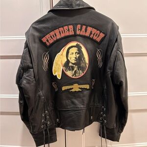 Black Leather Jacket with Thunder Canyon Design Avirex 1994